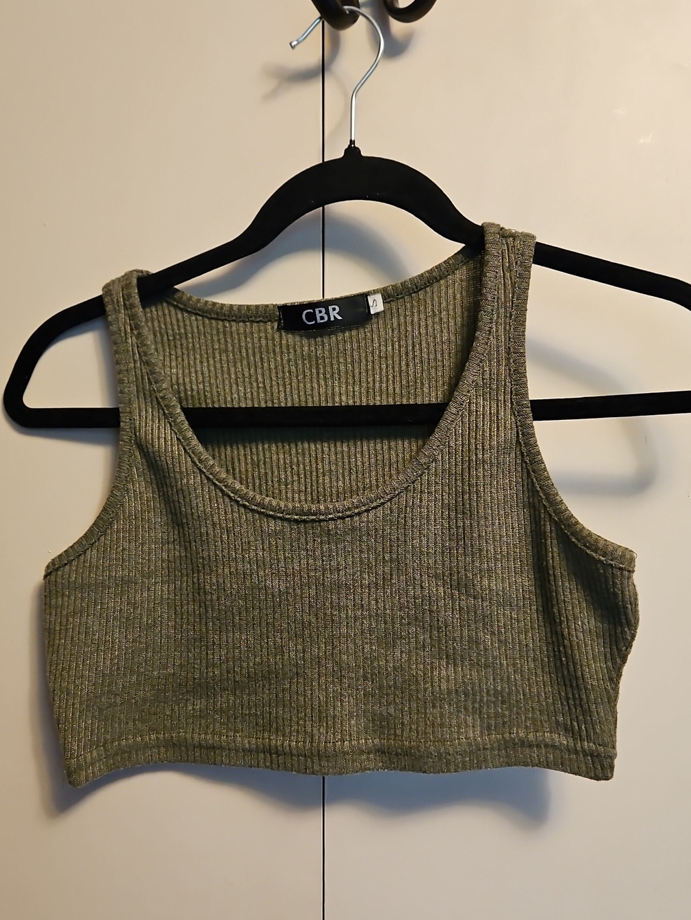 CBR Olive Ribbed Crop Top Tank Sz Small